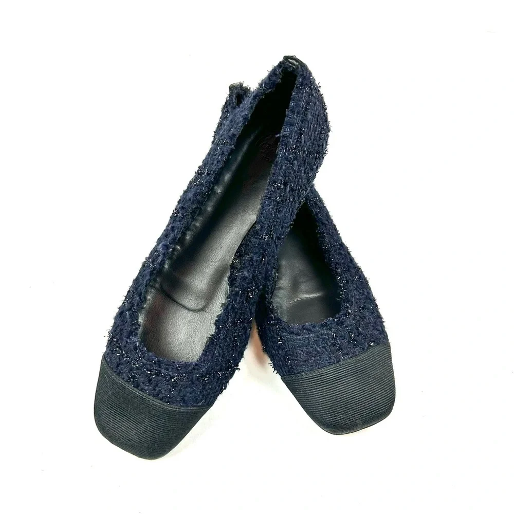 Castaner Blue & Black Tweed Women's Square Toe Flats